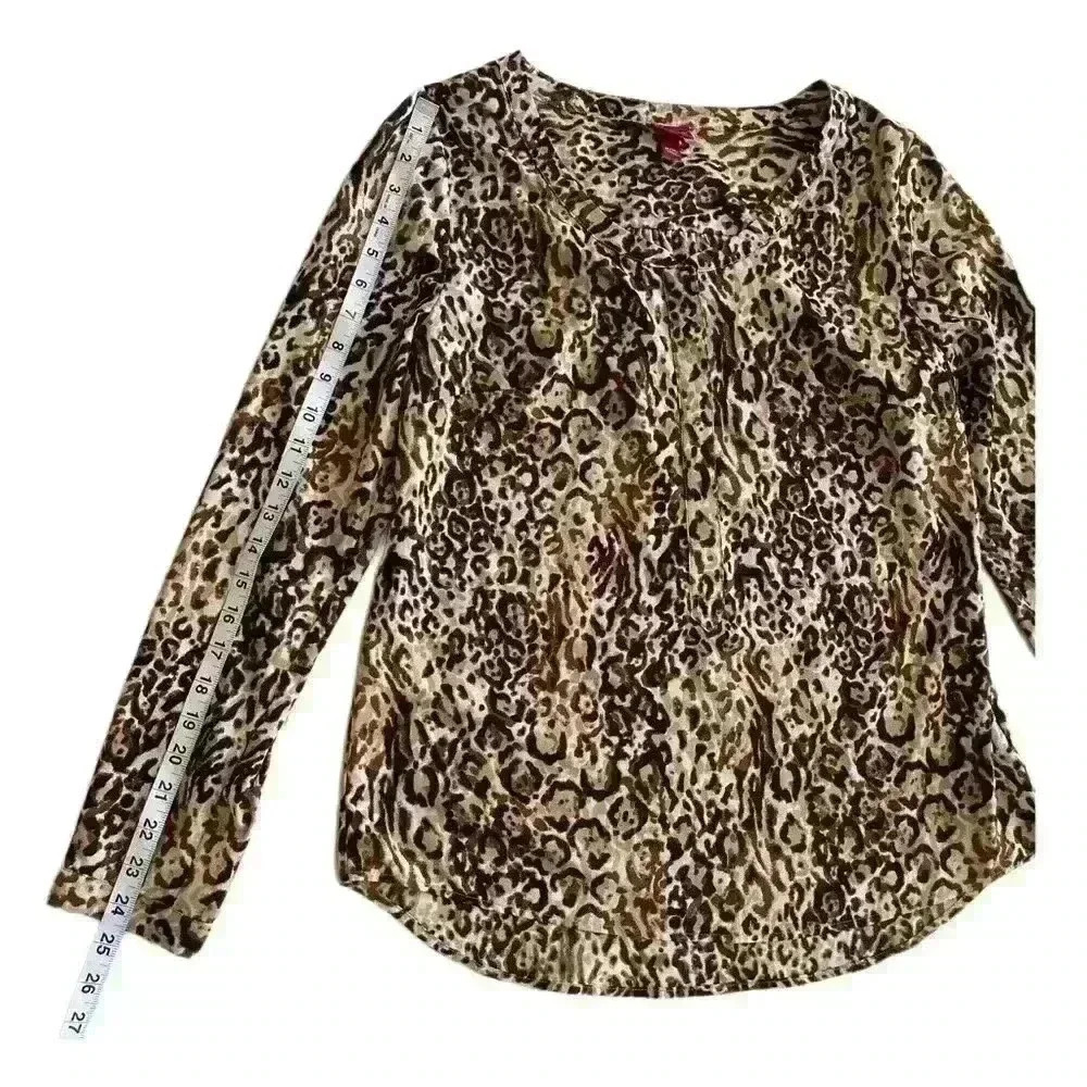 Merona Womens Blouse Brown Black Animal Print Long Sleeve V Neck M - Picture 6 of 7